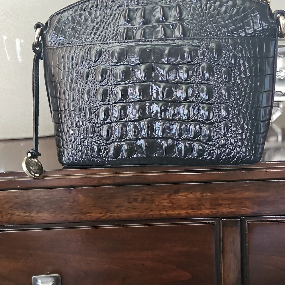 Brahmin Black and White Mini Duxbury Croc-Embossed Women's Bag - Picture 2 of 7